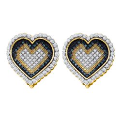 1CTW White/ Blue/ Yellow Diamond Heart 10KT Earrings Yellow Gold