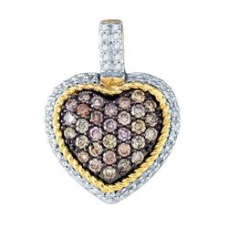 0.75CTW White and Champagne Diamond Heart 10KT Pendant Yellow Gold