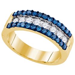 1.0CTW White and Blue Diamond Anniversary 10KT Ring Yellow Gold