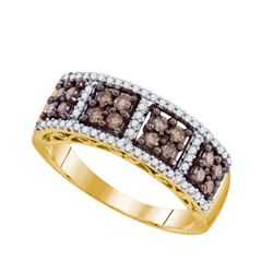 0.60CTW White and Champagne Diamond Anniversary 10KT Ring Yellow Gold