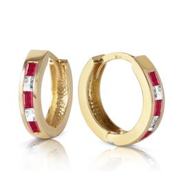 1.26 ctw Ruby & White Topaz Earrings Jewelry 14KT Yellow Gold