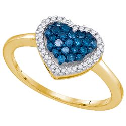 0.33CTW White and Blue Diamond Heart 10KT Ring Yellow Gold