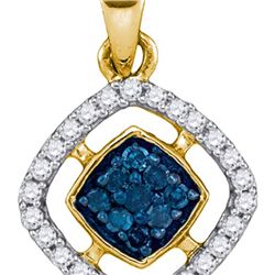 0.20CTW White and Blue Diamond Micro-Pave 10KT Pendant Yellow Gold