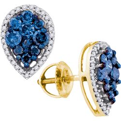 1CTW White and Blue Diamond Anniversary 10KT Earrings Yellow Gold