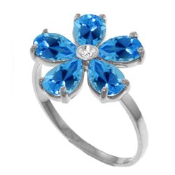 2.22 ctw Blue Topaz & Diamond Ring Jewelry 14KT White Gold