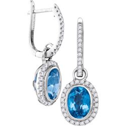 0.35CT Diamond and 1.20CT Blue Topaz Anniversary 14KT Earrings White Gold