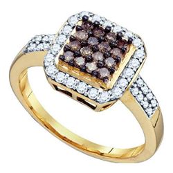 0.50CTW White and Champagne Diamond Anniversary 10KT Ring Yellow Gold