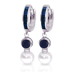 6.65 ctw Sapphire & Pearl Earrings Jewelry 14KT White Gold