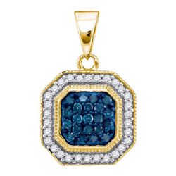 0.35CTW White and Blue Diamond Micro-Pave 10KT Pendant Yellow Gold