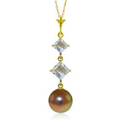 3.25 ctw Black Pearl & Aquamarine Necklace Jewelry 14KT Yellow Gold