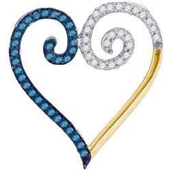 0.25CTW White and Blue Diamond Heart 10KT Pendant Yellow Gold