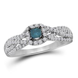 0.50CTW White and Blue Diamond Bridal 14KT Ring White Gold