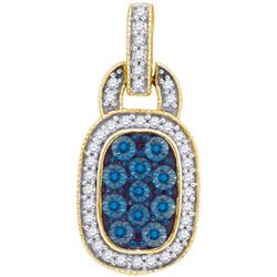 0.50CTW White and Blue Diamond Micro-Pave 10KT Pendant Yellow Gold