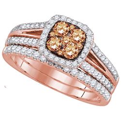1.0CTW White and Champagne Diamond Anniversary 14KT Ring Rose Gold