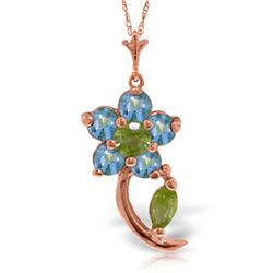 0.87 ctw Blue Topaz & Peridot Necklace Jewelry 14KT Rose Gold