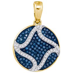 0.33CTW White and Blue Diamond Mirco-Pave 10KT Pendant Yellow Gold