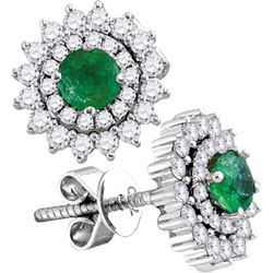 0.60CT Diamond and 0.30CT Emerald Anniversary 18KT Earrings White Gold