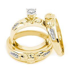 0.10CT Diamond Trio Set 10KT Ring Yellow Gold