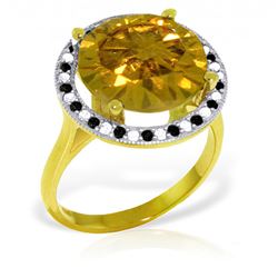 6.2 ctw Citrine, White & Black Diamond Ring Jewelry 14KT Yellow Gold