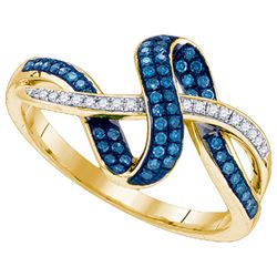 0.25CTW White and Blue Diamond Micro-Pave 10KT Ring Yellow Gold