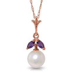 2.2 ctw Pearl & Amethyst Necklace Jewelry 14KT Rose Gold