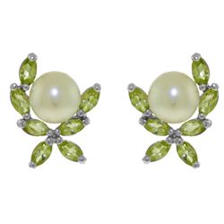 3.25 ctw Pearl & Peridot Earrings Jewelry 14KT White Gold