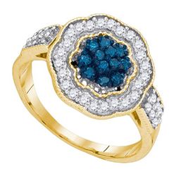 0.50CTW White and Blue Diamond Anniversary 10KT Ring Yellow Gold