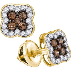 0.50CTW White and Champagne Diamond Micro-Pave 10KT Earrings Yellow Gold