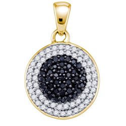 0.50CTW White and Champagne Diamond Circle 10KT Pendant Yellow Gold