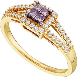 0.30CTW White and Champagne Diamond Invisible 14KT Ring Yellow Gold