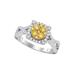 0.85CTW White and Yellow Diamond Bridal 14KT Ring White Gold