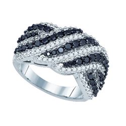 1.50CTW White and Black Diamond Anniversary 10KT Ring White Gold