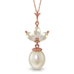 4.75 ctw White Topaz & Pearl Necklace Jewelry 14KT Rose Gold