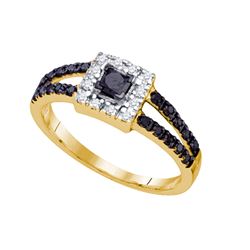 0.60CTW White and Black Diamond Bridal 14KT Ring Yellow Gold