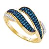 Image 1 : 0.33CTW White and Blue Diamond Micro-Pave 10KT Ring Yellow Gold