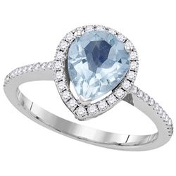 0.25CT Diamond and 1.20CT Aquamarine Anniversary 14KT Ring White Gold