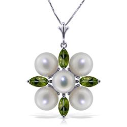 6.3 ctw Peridot & Pearl Necklace Jewelry 14KT White Gold