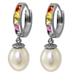 9.3 ctw Multi-Color Sapphire & Pearl Earrings Jewelry 14KT White Gold