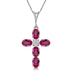1.88 ctw Pink Topaz & Diamond Necklace Jewelry 14KT White Gold