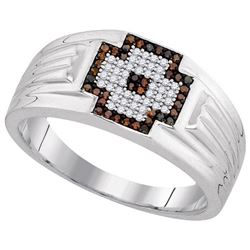 0.25CTW White and Champagne Diamond Mens 10KT Ring White Gold