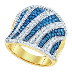 1.50CTW White and Blue Diamond Anniversary 10KT Ring Yellow Gold