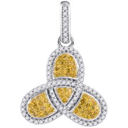0.35CTW White and Yellow Diamond Micro-Pave 10KT Pendant White Gold