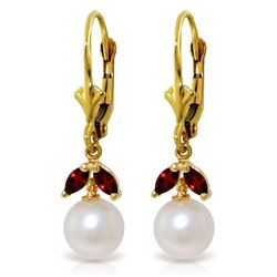 4.4 ctw Pearl & Garnet Earrings Jewelry 14KT Yellow Gold