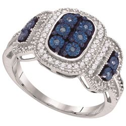 0.35CTW White and Blue Diamond Micro-Pave 10KT Ring White Gold