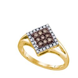 0.25CTW White and Champagne Diamond Anniversary 10KT Ring Yellow Gold