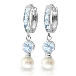 4.3 ctw Aquamarine & Pearl Earrings Jewelry 14KT White Gold