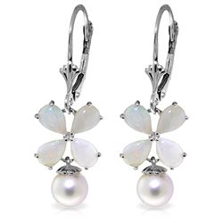 6 ctw Opal & Pearl Earrings Jewelry 14KT White Gold