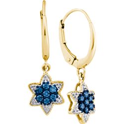 0.25CTW White and Blue Diamond Anniversary 10KT Earrings Yellow Gold