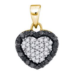 0.33CTW White and Black Diamond Heart 10KT Pendant Yellow Gold