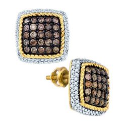 1.30CTW White and Champagne Diamond Anniversary 10KT Earrings Yellow Gold